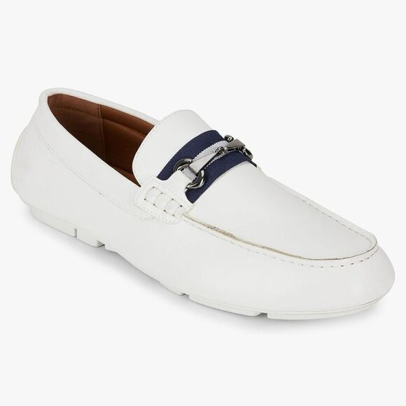NWT Van Heusen Flex Rufus 8 Men White Leather Memory Foam Dress Loafers Shoes - Picture 1 of 11
